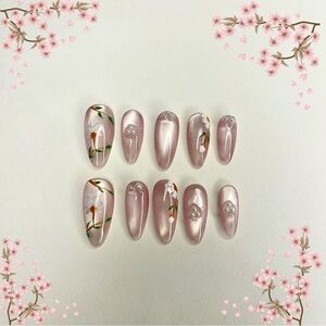 Floral Pink Press-On Nails
